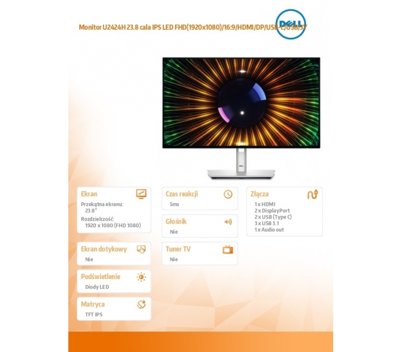 256935 Monitor 23.8" IPS Dell 210-BKTZ 1920x1080  16:9 Srebrny
