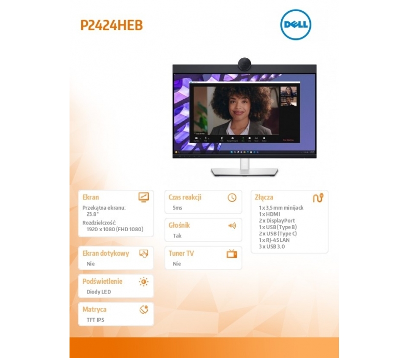 257420 Monitor 23.8" IPS Dell 210-BKVC 1920x1080  16:9 Czarny