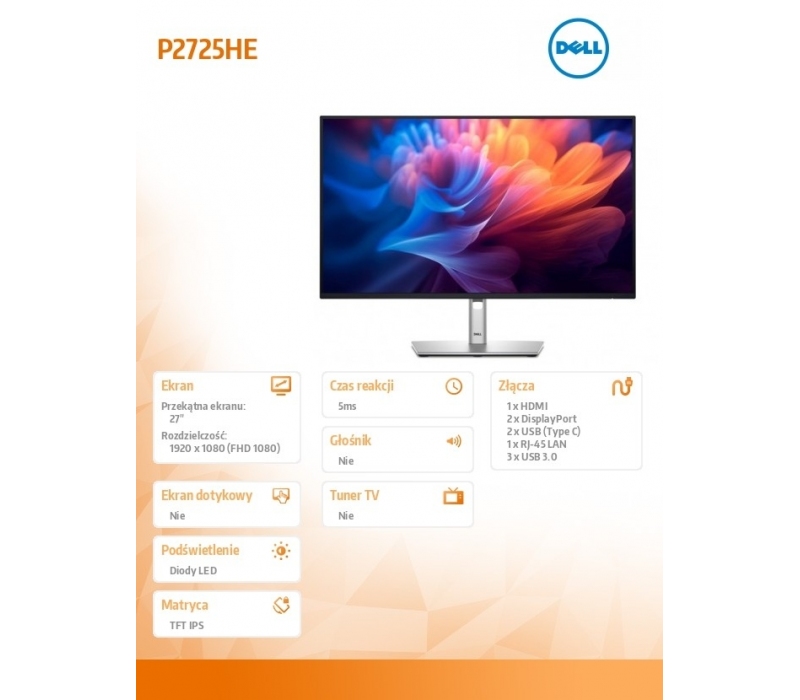 258307 Monitor 27" IPS Dell 210-BMJC 1920x1080  16:9 Czarny