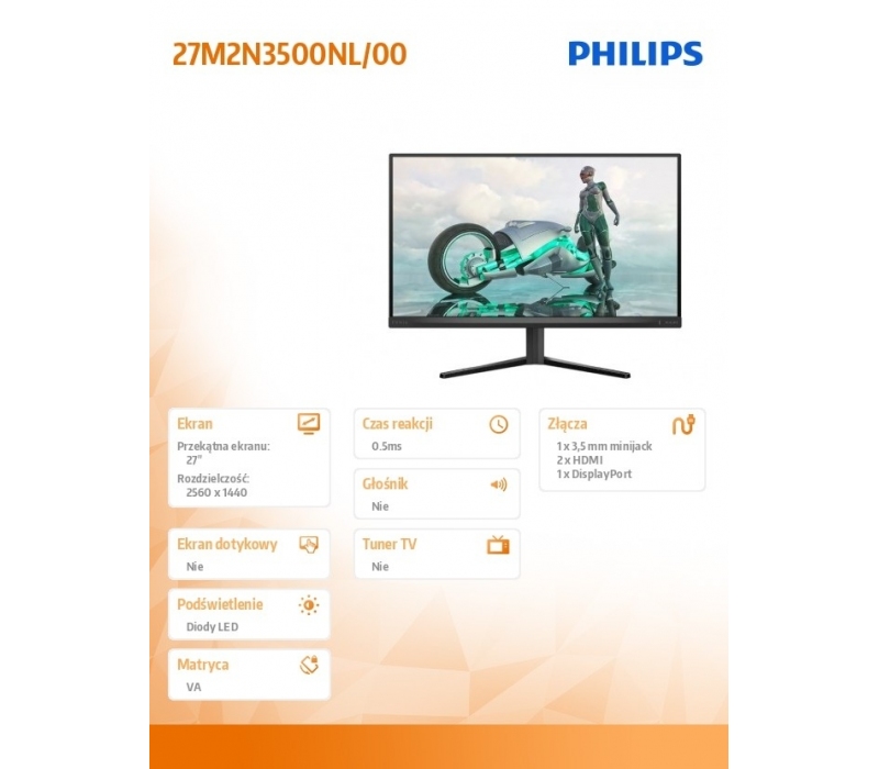 269184 Monitor 27" VA Philips 27M2N3500NL/00 2560x1440 16:9 Grafitowy