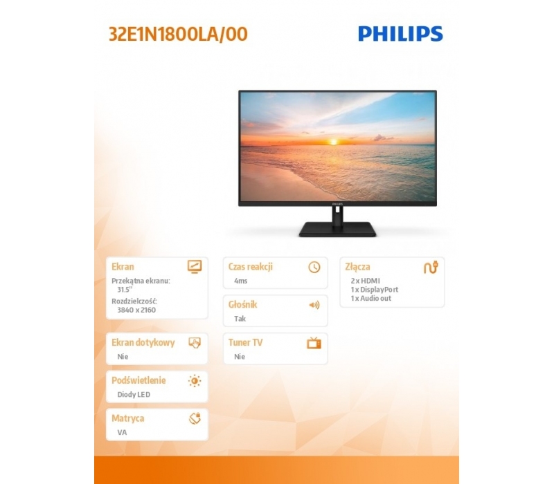 269199 Monitor 31.5" VA Philips 32E1N1800LA/00 3840x2160 16:9 Czarny