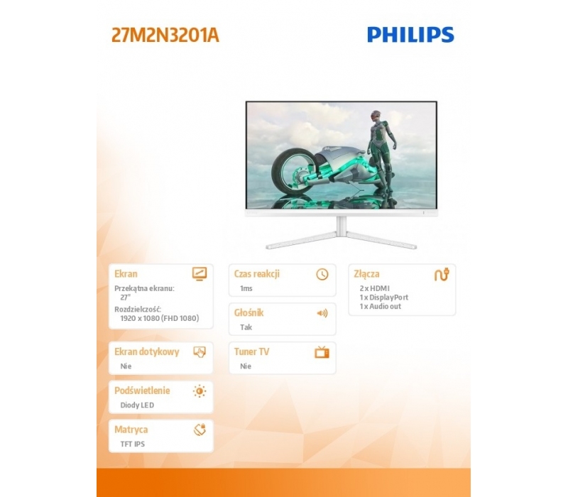 270239 Monitor 27" IPS Philips 27M2N3201A/00 1920x1080  16:9 Biały
