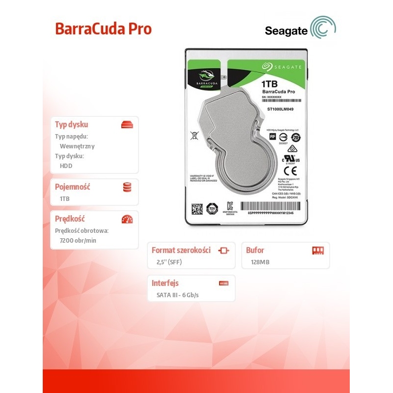 39404 Seagate BarraCuda Pro 1TB 2,5'' 128MB ST1000LM049