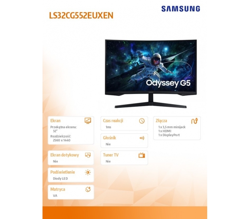 415166 Monitor 32" VA Samsung LS32CG552EUXEN 2560x1440 16:9 Czarny