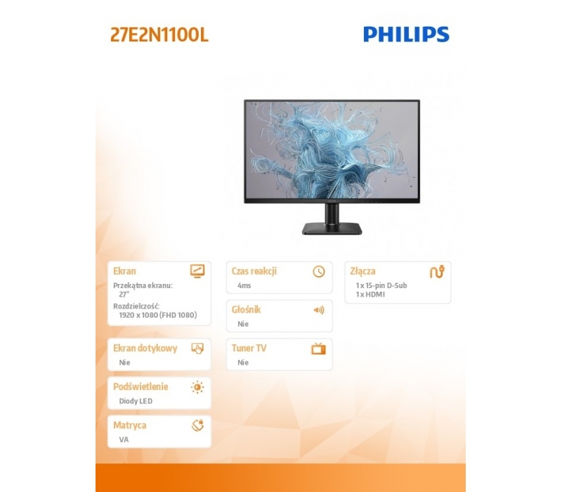 442633 Monitor 27" VA Philips 27E2N1100L/00 1920x1080  16:9 Czarny