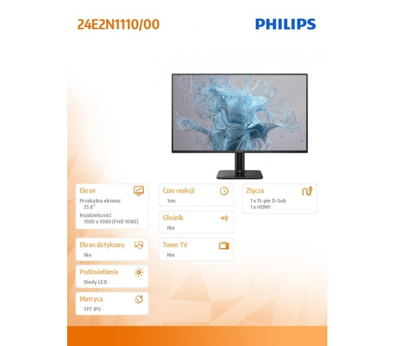 446519 Monitor 23.8" IPS Philips 24E2N1110/00 1920x1080  16:9 Czarny