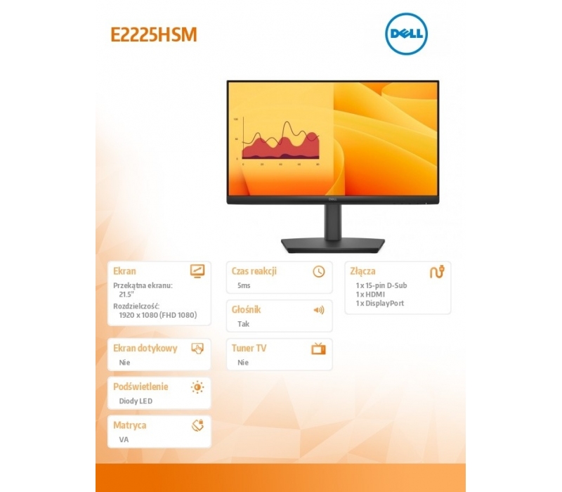 447766 Monitor 21.5" VA Dell 210-BRDT 1920x1080  16:9 Czarny