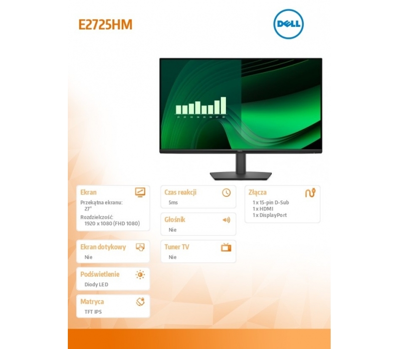 447772 Monitor 27" IPS Dell 210-BRDQ 1920x1080  16:9 Czarny