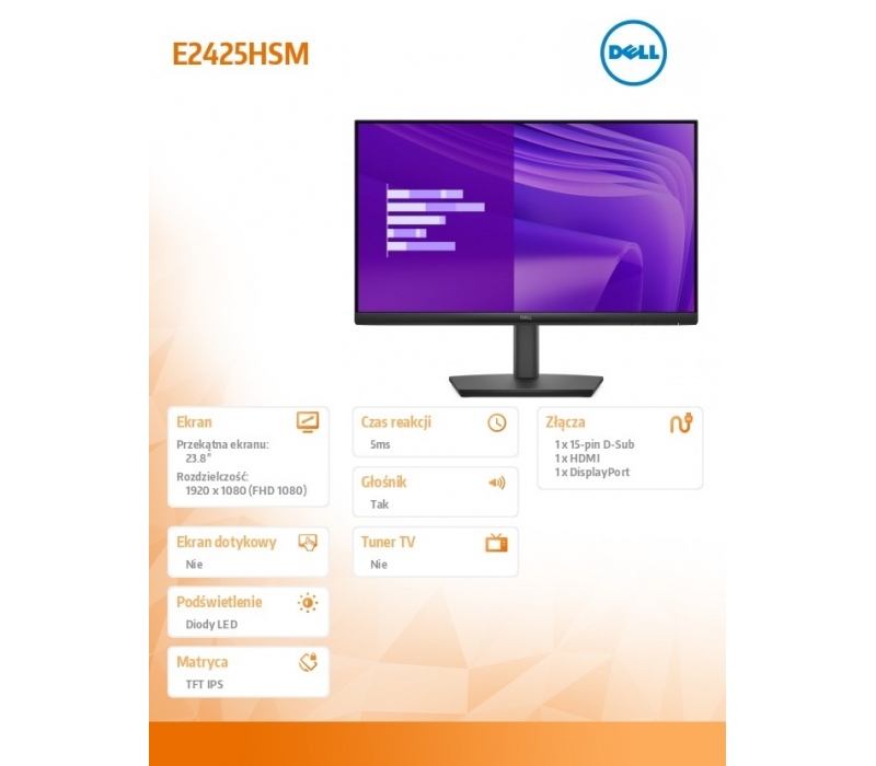 447801 Monitor 23.8" IPS Dell 210-BRDV 1920x1080  16:9 Czarny