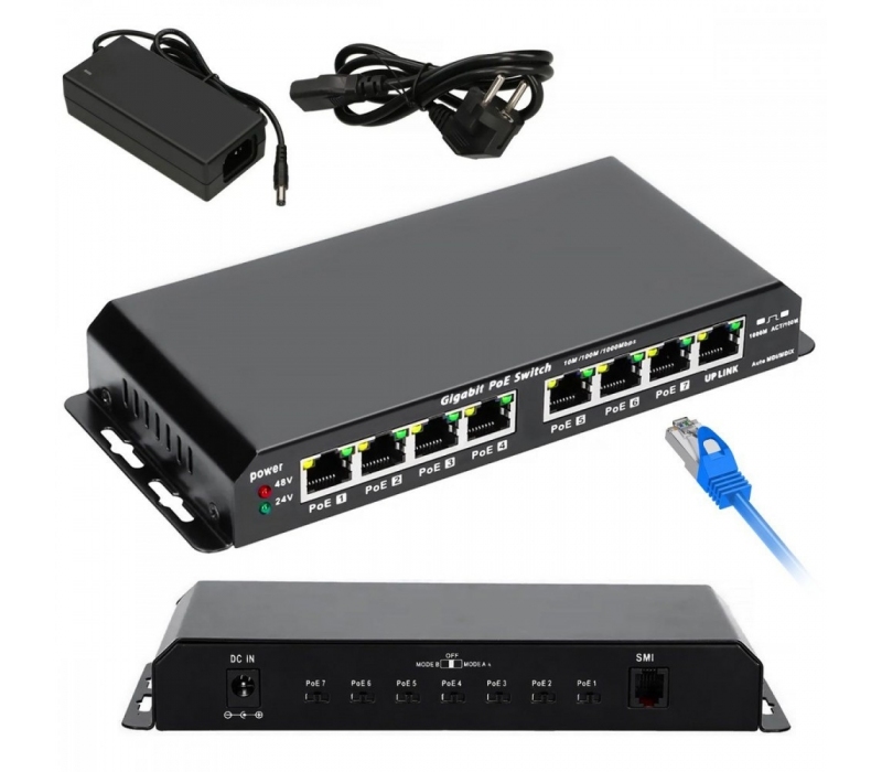 449289 Extralink Przełącznik Gigabit PoE 8-7 port 24V 60W