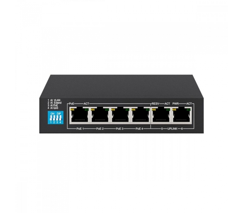 449294 Extralink Switch KRIOS PoE 4x Gigabit PoE/PoE+, 2x RJ45 Uplink Gigabit, 60W