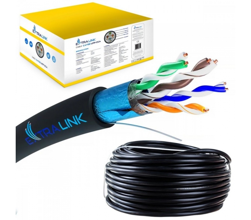 449758 Extralink Kabel sieciowy CAT5E FTP(F/UTP) V2 zewnętrzny 100m skrętka 