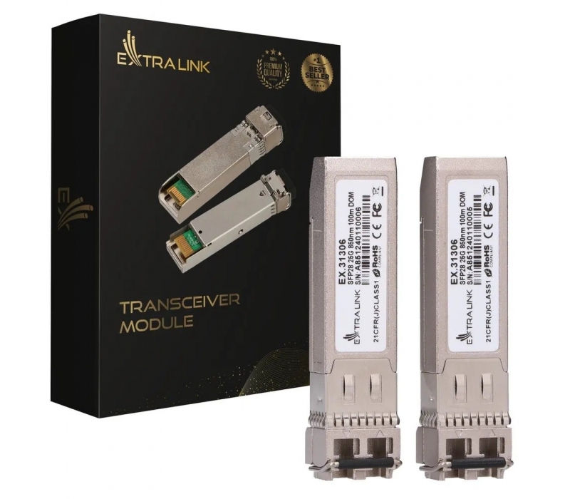 449805 Extralink Moduł SFP28 25G 2-Pak 25Gbps, LC/UPC Duplex, 850nm, 100m, multi mode, DOM