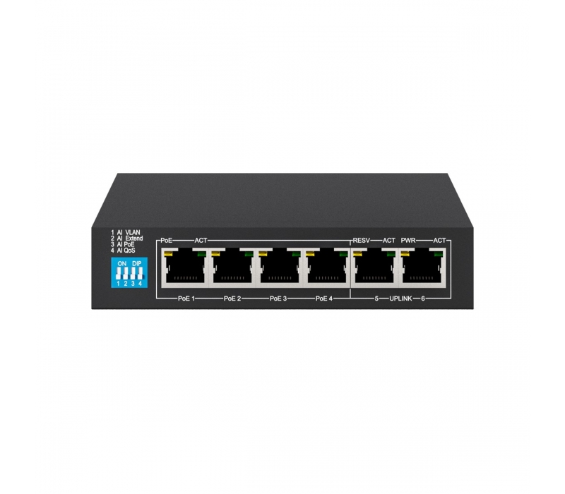 451318 Extralink Przełącznik EUROS V2 6 portów POE SWITCH 4 porty 10-100MBPS POE + 2 porty UPLINK 802.3AF 60W