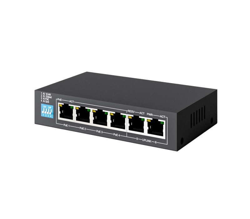 451320 Extralink Przełącznik EUROS V2 6 portów POE SWITCH 4 porty 10-100MBPS POE + 2 porty UPLINK 802.3AF 60W