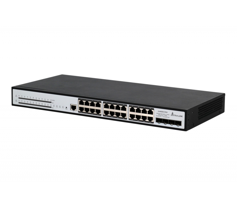 451818 Extralink Przełącznik zarządzalny PoE Chiron Pro 24xRJ45 1000mb/s PoE, 4xSFP+  L3, 370W 
