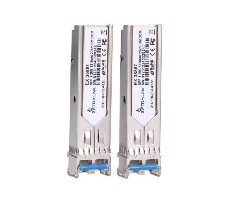 452065 Extralink SFP 1.25G 2-pack | Moduł SFP | 1,25Gbps, LC/UPC, 1310nm, 20km, single mode, DOM