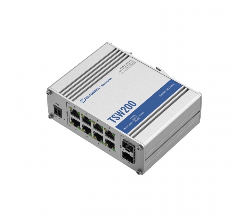 452545 TELTONIKA Przełącznik przemysłowy TSW200 2xSFP 8xGigabit Ethernet 8xPoE+DIN 