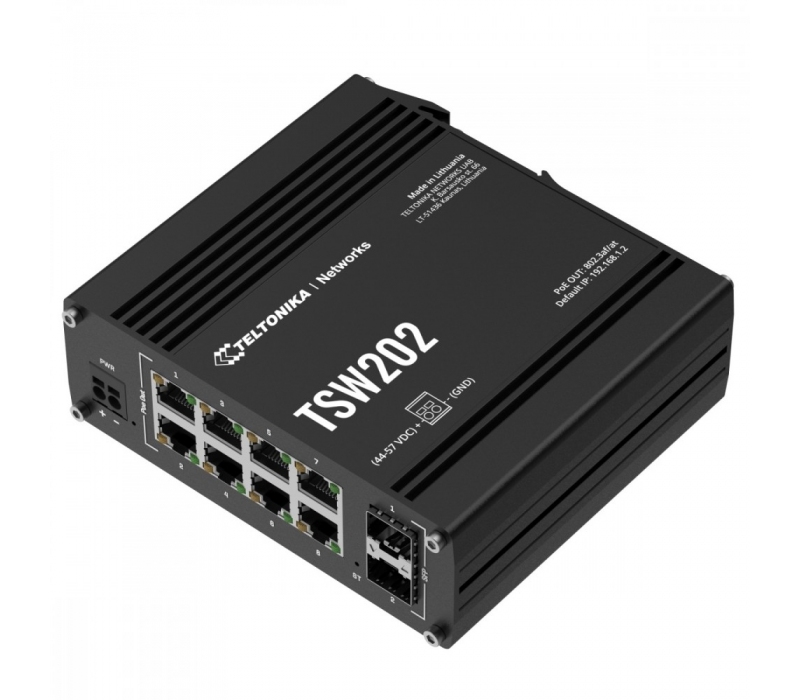 452558 TELTONIKA Przełącznik zarządzalny przemysłowy TSW202 2xSFP 8xPoE+ L2/L3
