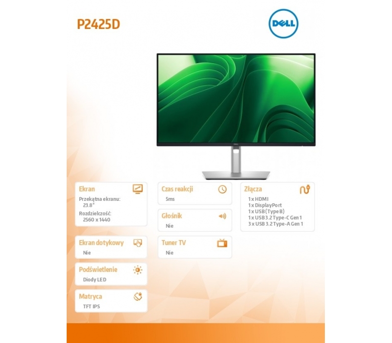 453212 Monitor 23.8" IPS Dell 210-BQMX 2560x1440 16:9 Czarny
