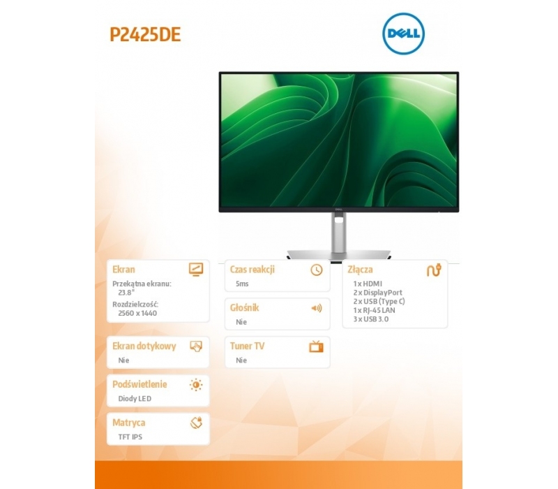 453219 Monitor 23.8" IPS Dell 210-BRDM 2560x1440 16:9 Czarny