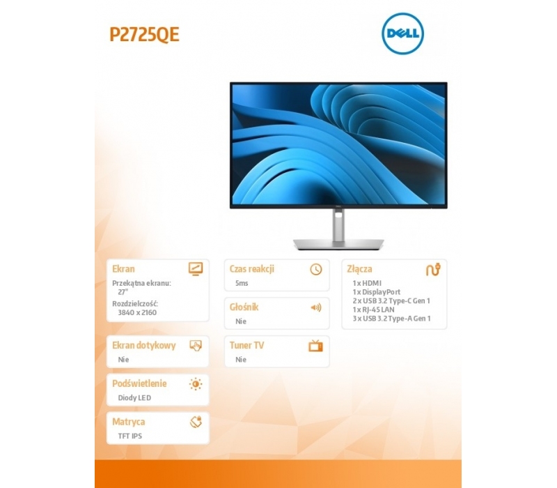 453268 Monitor 27" IPS Dell 210-BRDS 3840x2160 16:9 Czarny