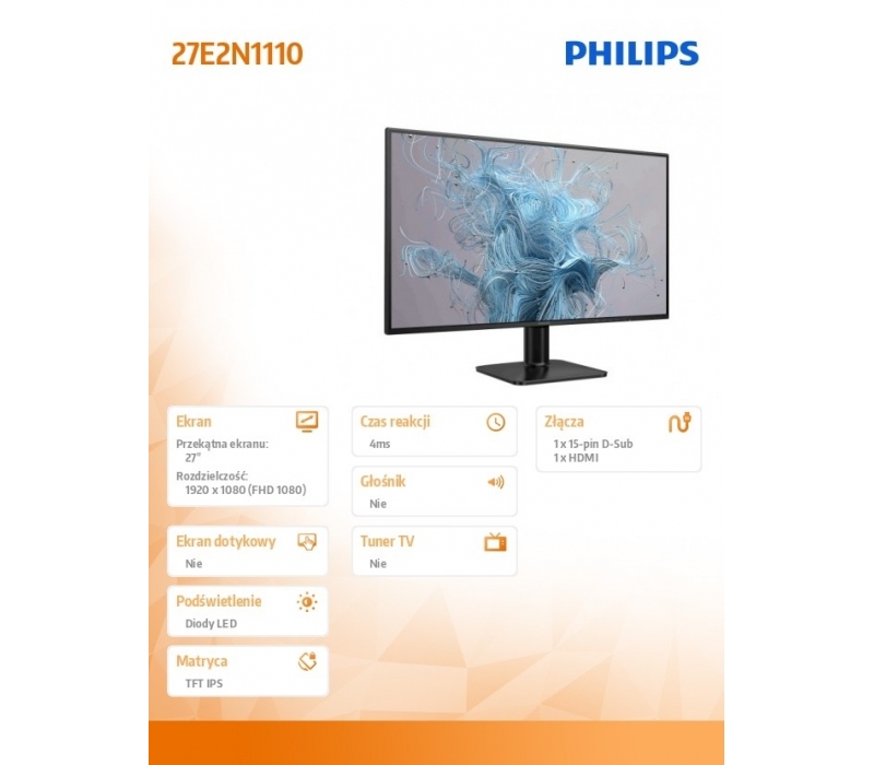 453682 Monitor 27" IPS Philips 27E2N1110/00 1920x1080  16:9 Czarny