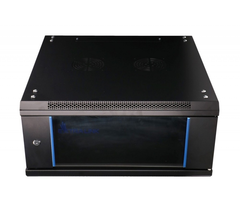 455072 Extralink Szafka wisząca rack 4U 600x600 czarna szklane drzwi