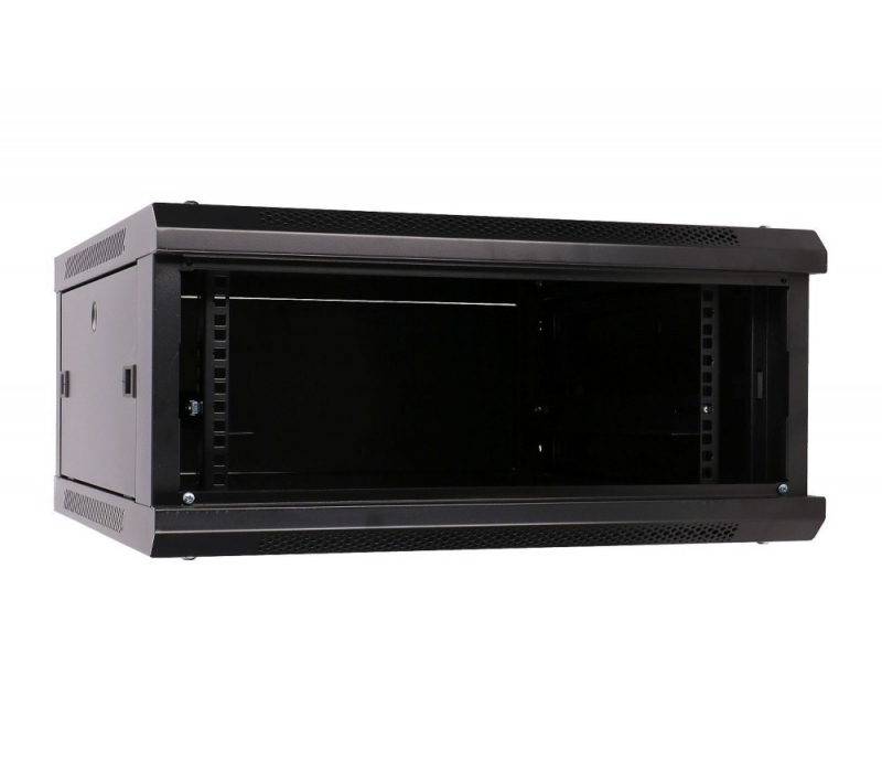 455076 Extralink Szafka wisząca rack 4U 600x600 czarna szklane drzwi