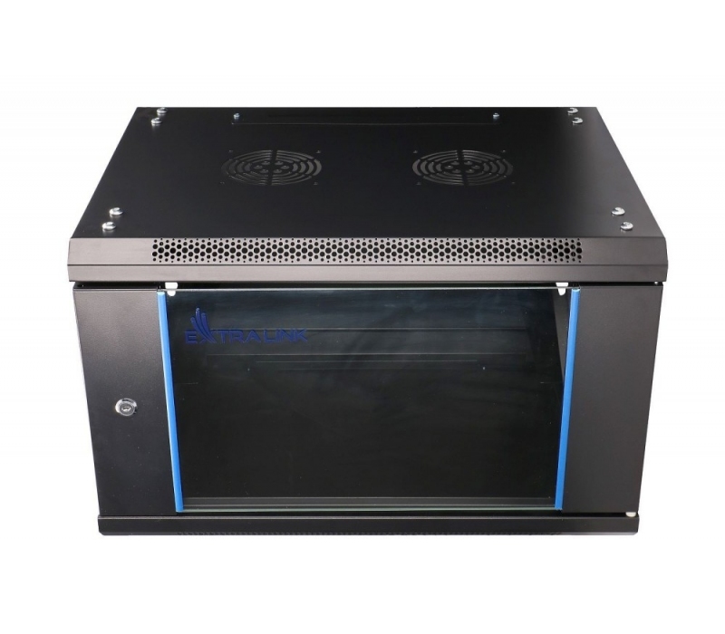 455125 Extralink Szafka wisząca rack 6U 600x450 czarna szklane drzwi 