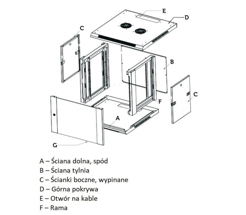 455133 Extralink Szafka wisząca rack 6U 600x450 czarna szklane drzwi 
