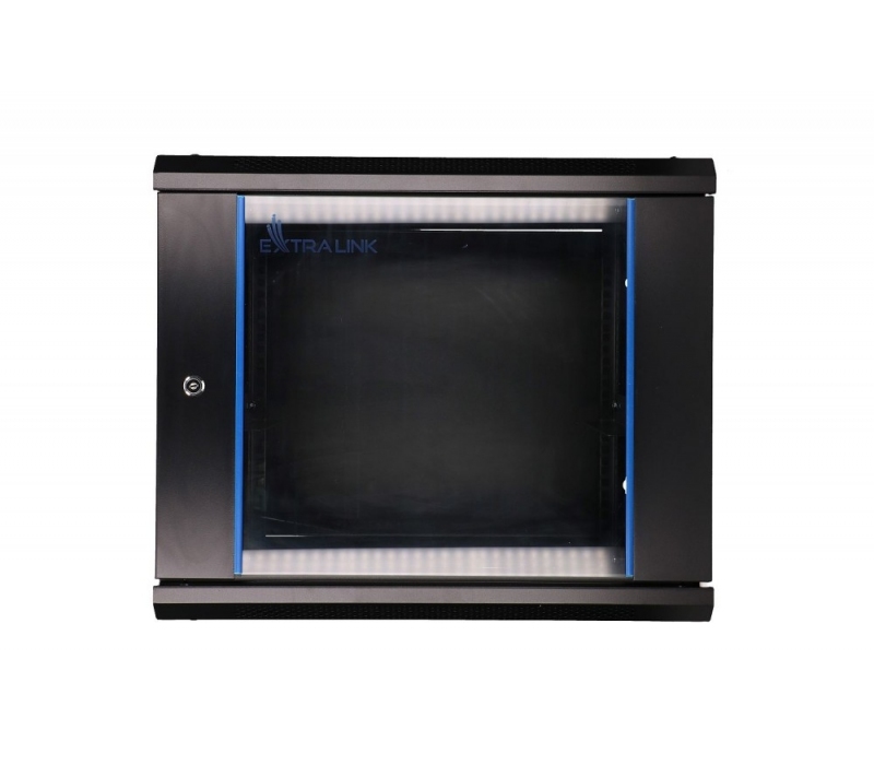 455135 Extralink Szafka wisząca rack 9U 600x450 czarna szklane drzwi 