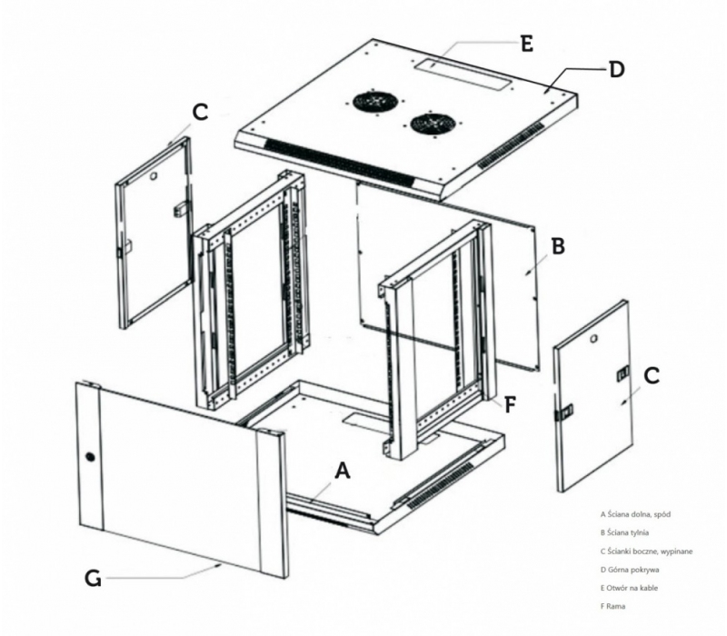 455141 Extralink Szafka wisząca rack 9U 600x450 czarna szklane drzwi 