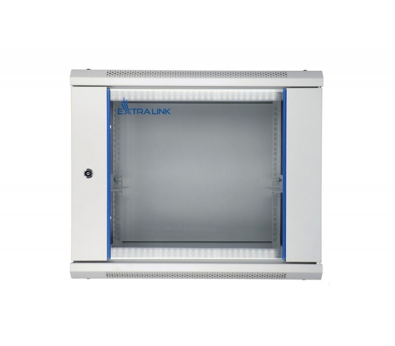 455180 Extralink Szafka wisząca rack 9U 600x600 szara szklane drzwi 