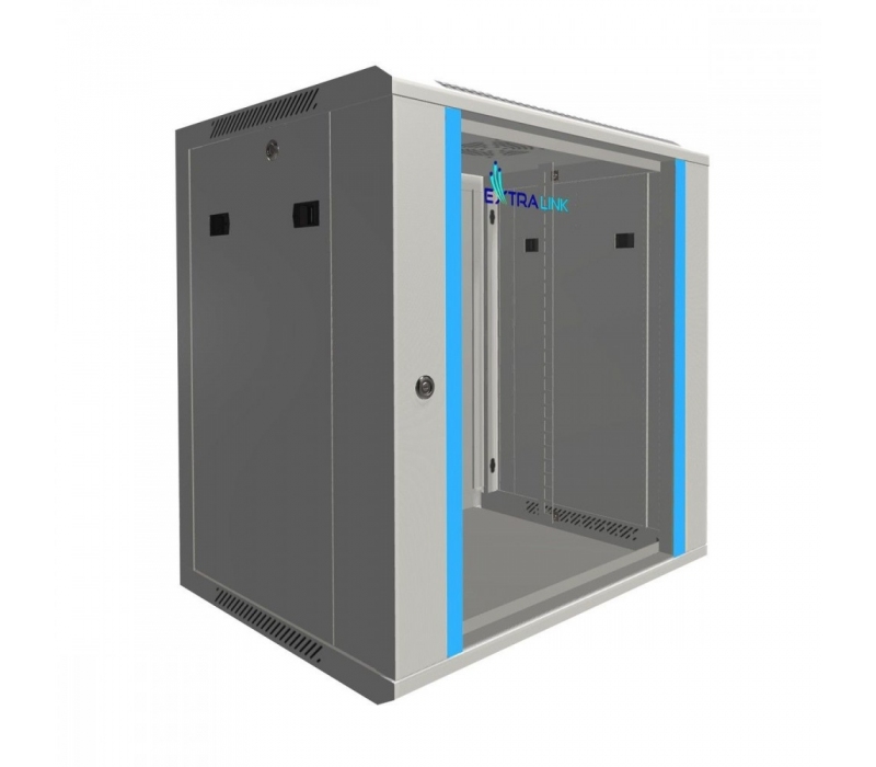 455299 Extralink Szafka wisząca rack 12U 600x450 szara szklane drzwi 