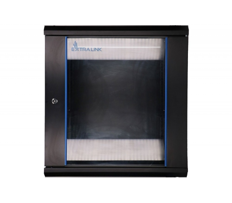 455323 Extralink Szafka wisząca rack 12U 600x600 czarna szklane drzwi 
