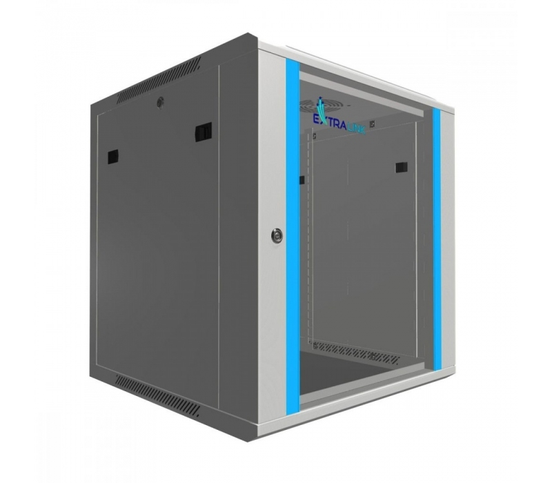 455334 Extralink Szafka wisząca rack 12U 600x600 szara szklane drzwi 