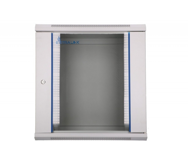 455335 Extralink Szafka wisząca rack 12U 600x600 szara szklane drzwi 