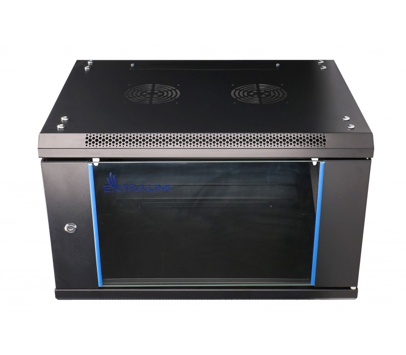455934 Extralink Szafka wisząca rack 6U 600x450 czarna szklane drzwi 