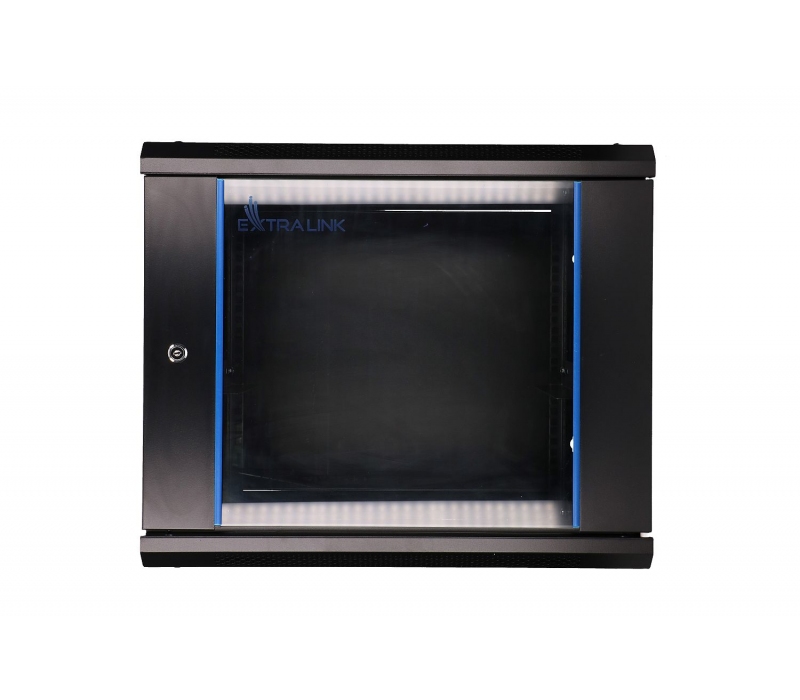455955 Extralink Szafka wisząca rack 9U 600x600 czarna szklane drzwi 