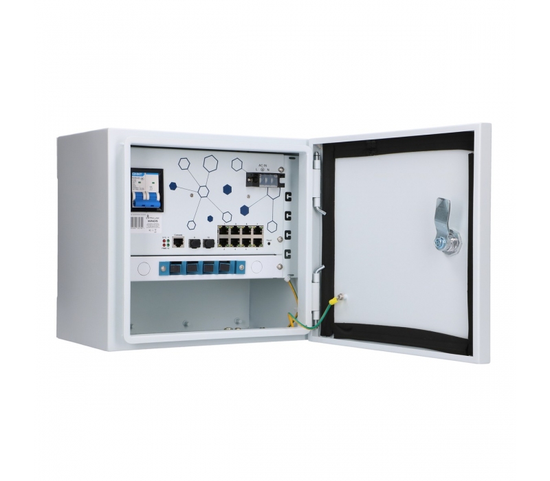 456525 Extralink Minos | Zewnętrzny switch PoE | 8x RJ45 1000Mb/s PoE, 2x SFP, 200W, L2, aktywne chłodzenie