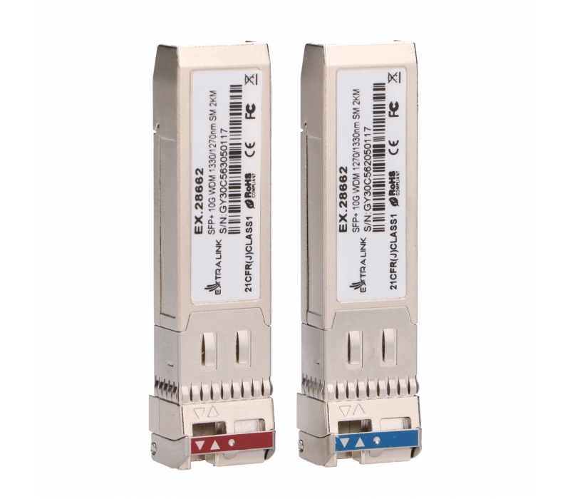 457408 Extralink SFP+ 10G | Moduł SFP+ WDM | 10Gbps 1270/1330nm, single mode, 2km, para