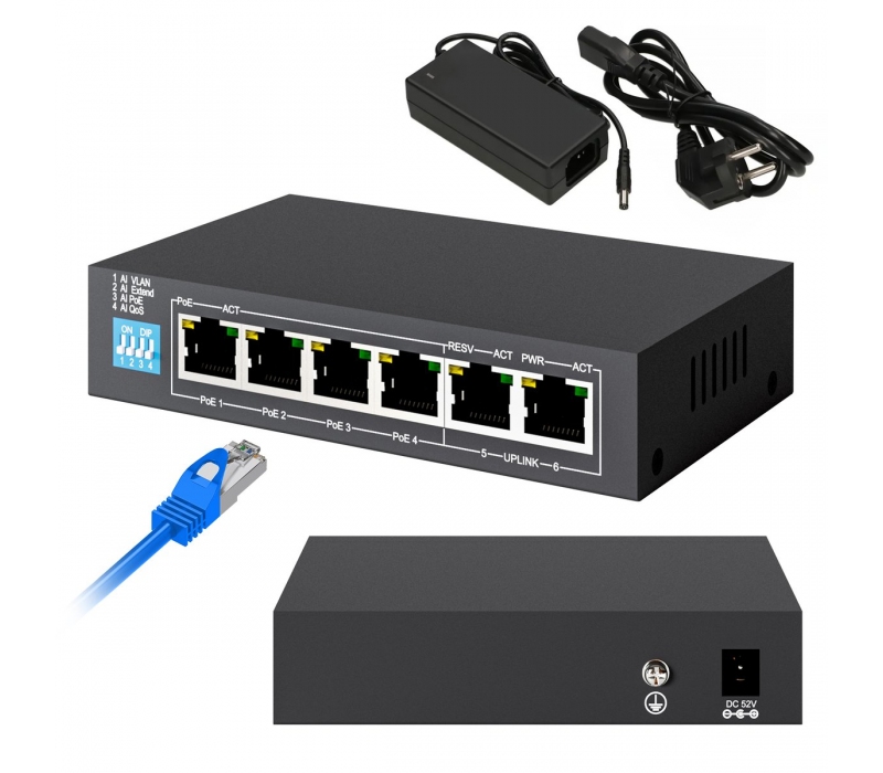 457984 Extralink Switch KRIOS PoE 4x Gigabit PoE/PoE+, 2x RJ45 Uplink Gigabit, 60W