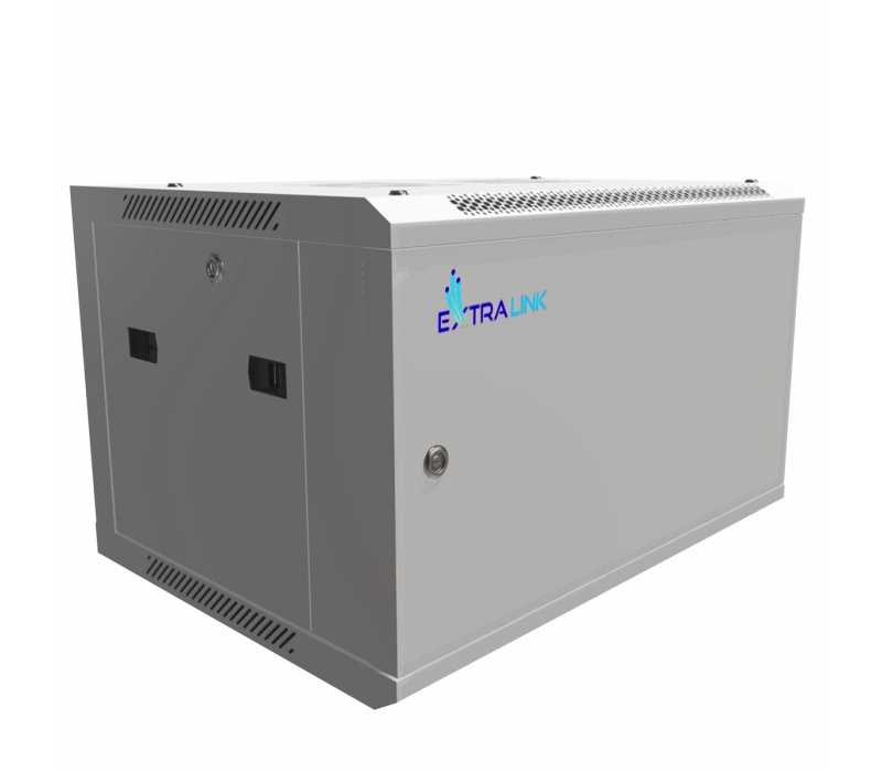 460712 Extralink Szafka wisząca rack 6U 600x450 szara z metalowymi drzwiami 