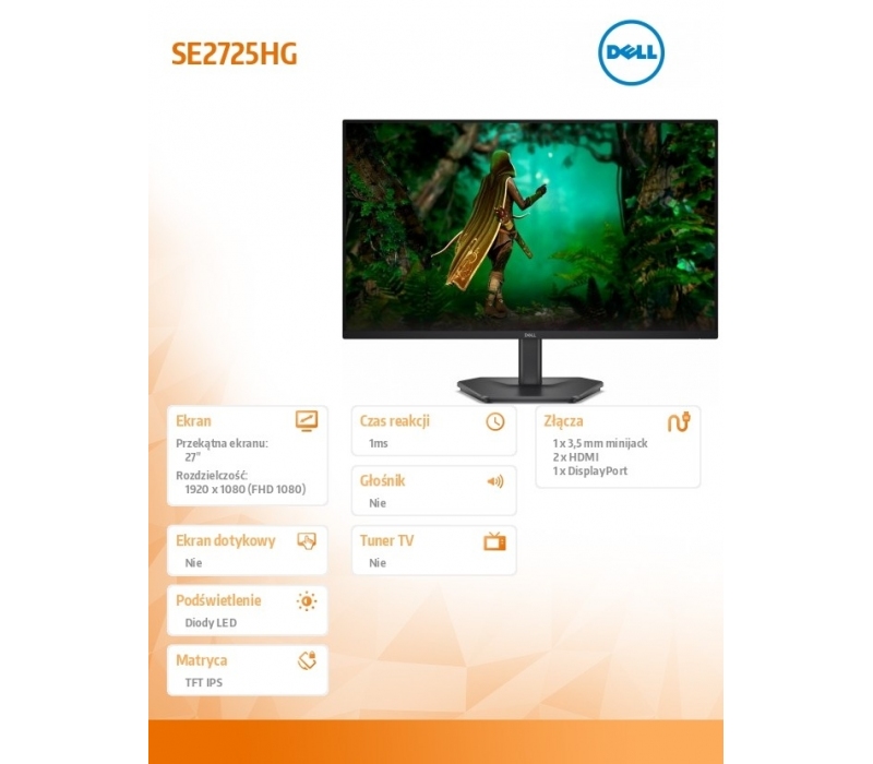 461662 Monitor 27" IPS Dell 210-BSNS 1920x1080  16:9 Czarny