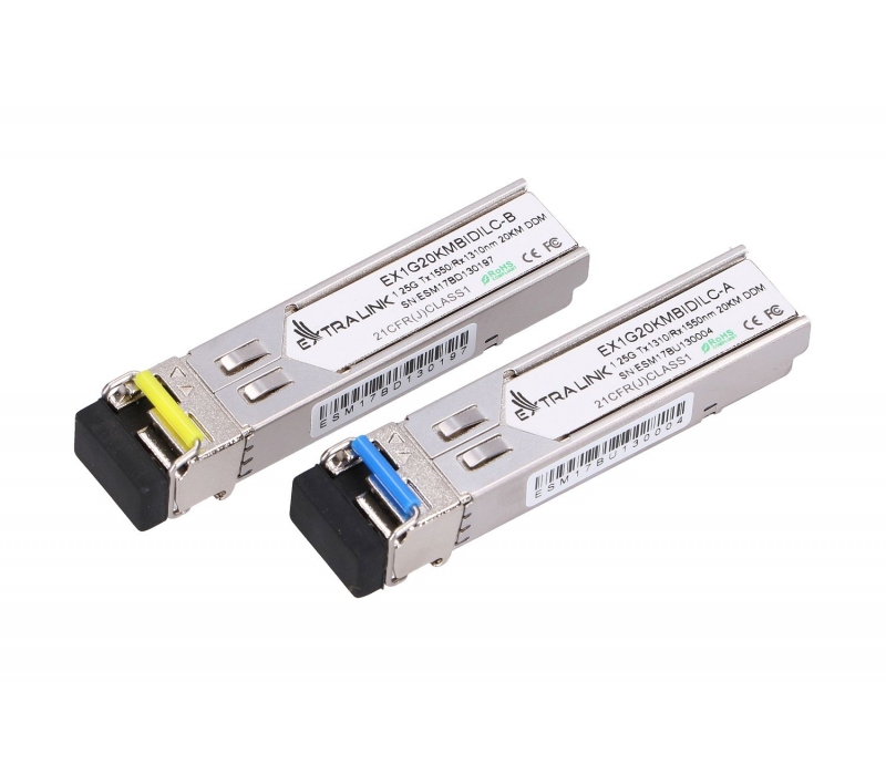 462074 Extralink SFP 1.25G | Moduł SFP WDM | 1,25Gbps, 1310/1550nm, single mode, 20km, LC, DOM, para