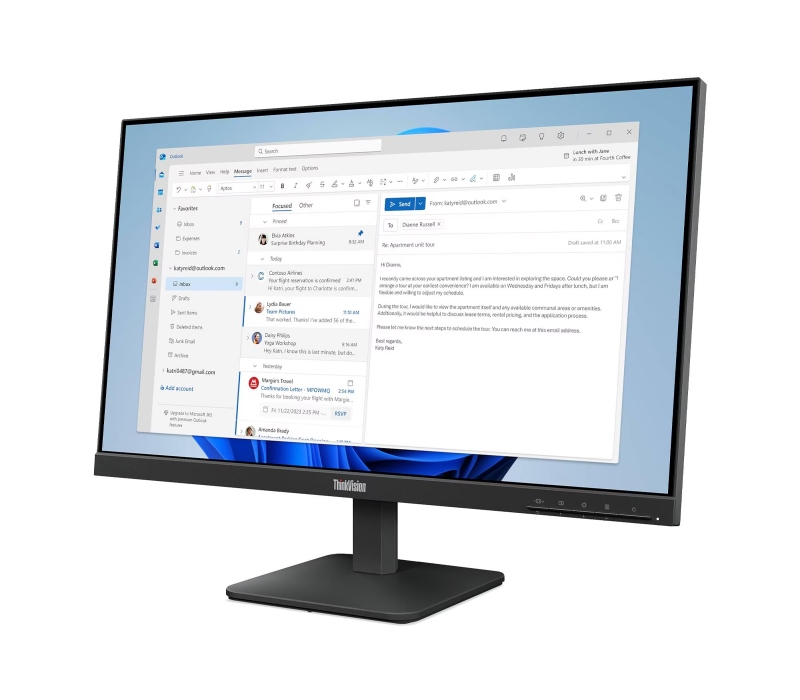 462687 Monitor Lenovo ThinkVision S24-4e/23,8" Full HD IPS/16:9/100 Hz/HDMI/VGA/3 lata carry-in
