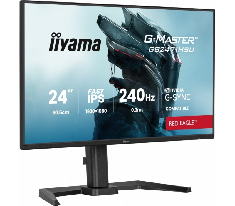 463318 Monitor IIYAMA G-Master Red Eagle/23,8" Full HD IPS/16:9/240 Hz/2x HDMI/DP/USB HUB/GŁOŚNIKI/PIVOT/3 lata carry-in
