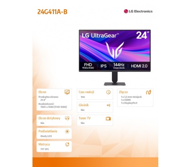 463462 Monitor 23.8" IPS LG Electronics 24G411A-B.AEU 1920x1080  16:9 Czarny