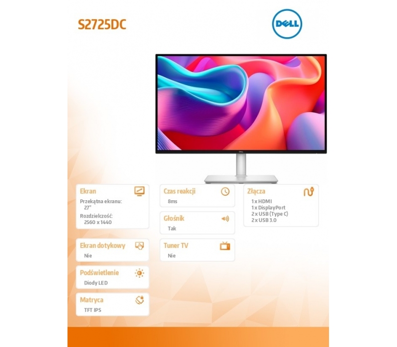 464113 Monitor 27" IPS Dell 210-BSRL 2560x1440 16:9 Biały